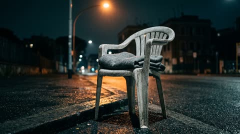 The white chair with the grey blanket