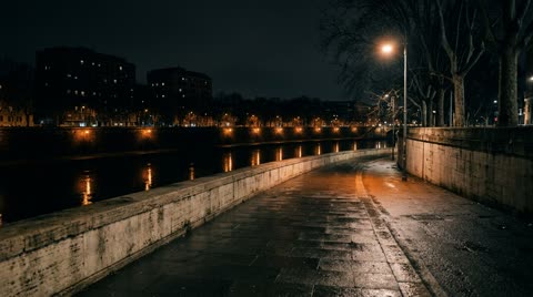 Tiber embankment wall — night