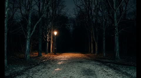 Bois de Boulogne gravel lane, Paris — night