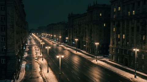 Frozen avenue, Moscow — night