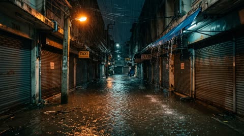 Flooded lane, Bangkok — monsoon night