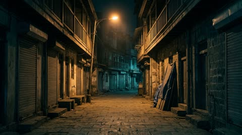 Kamathipura stone lane, Mumbai — night