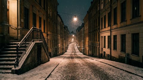 Malmskillnadsgatan, Stockholm — snowy night