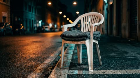 The white chair and grey blanket