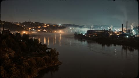 The river at night with the barges
