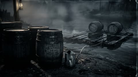 Crude Oil Barrels and Raft