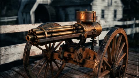 Gatling gun on the mill wall