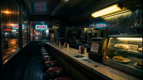 Greasy all-night diner counter