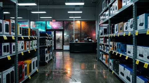Big-box electronics aisle