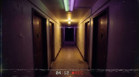 Apartment corridor, security camera view
