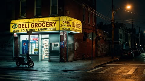 Bushwick bodega corner, night