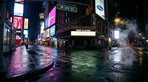 49th Street and Broadway, night