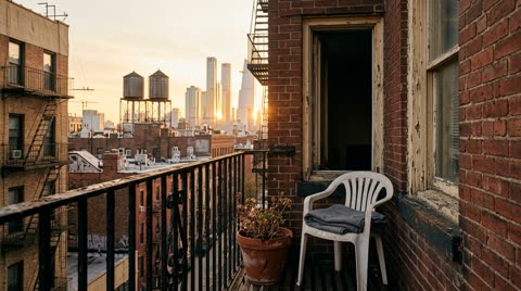 Hell's Kitchen Brick Balcony at Dawn
