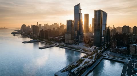 Hudson Yards and the Hudson River from the Air