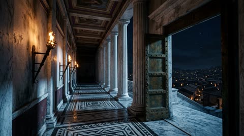 Palace colonnade and bronze doors