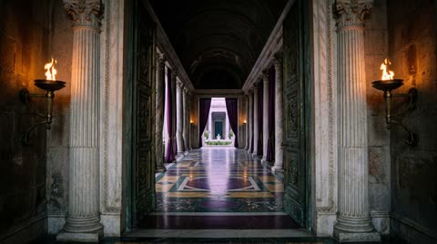 Palace gate and marble corridor