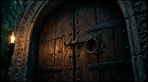 The heavy oak door