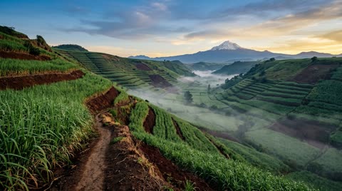 Cane fields on the mountain slope
